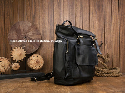 Mochila de Cuero Genuino Estilo Británico Gran Capacidad para Hombre Retro - Image 10