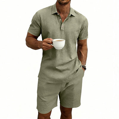 Conjunto de Shorts y Camiseta de Lino para Hombre - Ajuste Relajado - Image 9