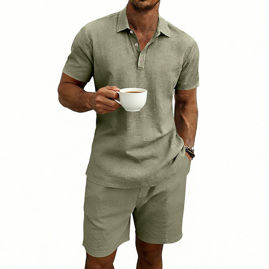 Conjunto de Shorts y Camiseta de Lino para Hombre - Ajuste Relajado - Image 9
