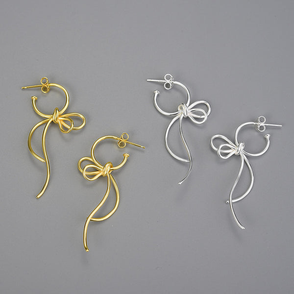 Aretes de Plata S925 Diseño Minimalista Moño para Mujer