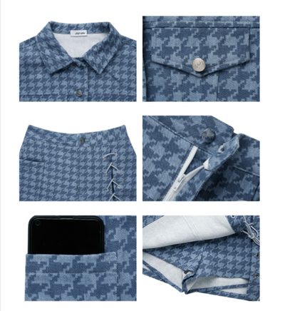Conjunto de Dos Piezas Cuadros Azules - Top Corto y Falda - Image 13