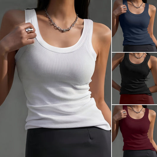 Blusa sin Mangas Cuello Redondo Versátil para Mujer