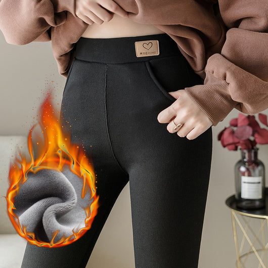 Leggings Talla Grande Gris Sólido con Bolsillos y Tela Elástica - Image 4