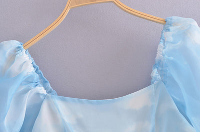 Vestido Azul Cielo con Mangas Abullonadas y Estampado Nube para Mujer - Image 12
