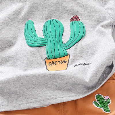 Conjunto de Camiseta de Algodón Puro con Diseño de Cactus para Niños y Niñas - Image 2