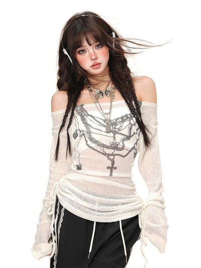 Blusa Floral Hombros Descubiertos Manga Larga - Image 16