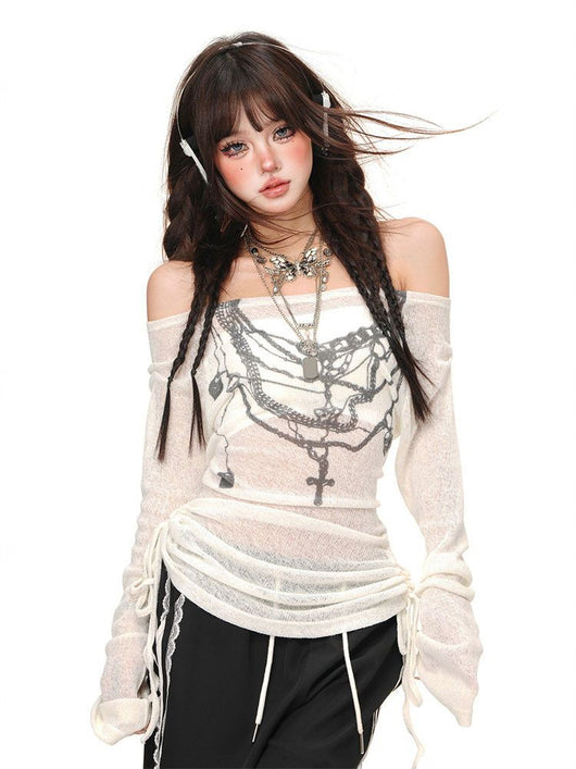 Blusa Floral Hombros Descubiertos Manga Larga - Image 16