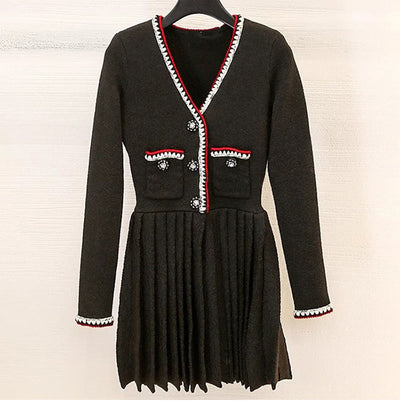 Vestido de Punto Negro Escote en V para Mujer - Image 6