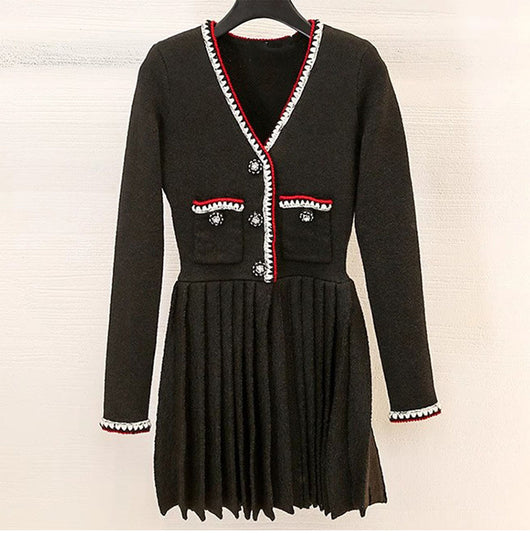 Vestido de Punto Negro Escote en V para Mujer - Image 6