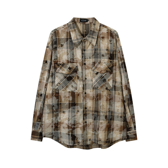 Camisa a Cuadros Suelta de Manga Larga para Hombre