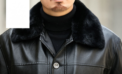 Abrigo de Cuero PU con Cuello de Piel para Hombre Maduro - Image 14