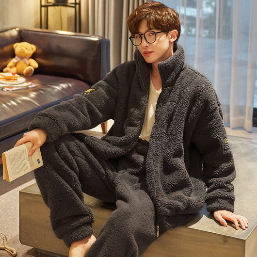 Pijama Franela para Hombre Cuello Tipo Smoking con Cierre y Abrigo Extra