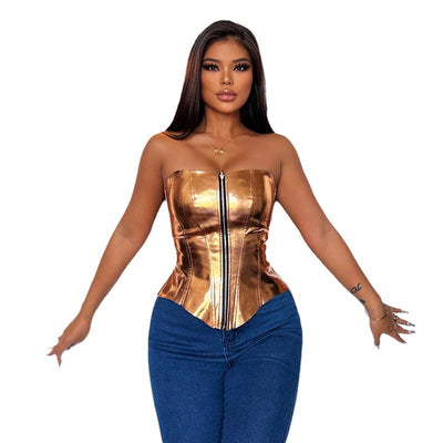 Top Tubo de Cuero Charol Metálico - Diseño Vanguardista - Image 5