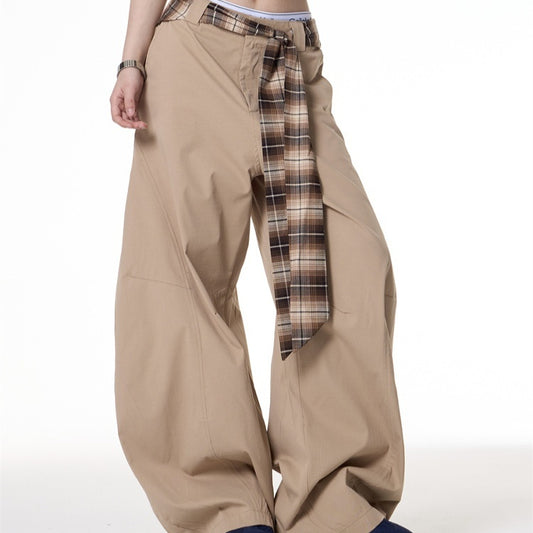 Pantalón Ancho Retro Hot Girl Khaki Estilo Casual