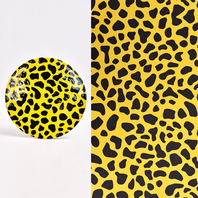 Ceramic plate with yellow cartoon leopard cat underglaze decals and a sheet of the same decals. - Image 27
