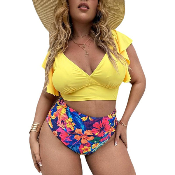 Bikini Dividido con Volantes Estampado y Cintura Alta para Mujer