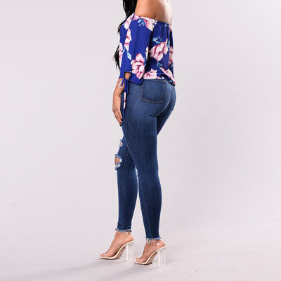 Pantalones Denim Slim Rotos Temperamento Oscuro - Image 7