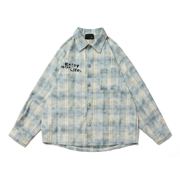 Camisa Cuadriculada Retro Americana con Bordado de Alfabeto - Image 6