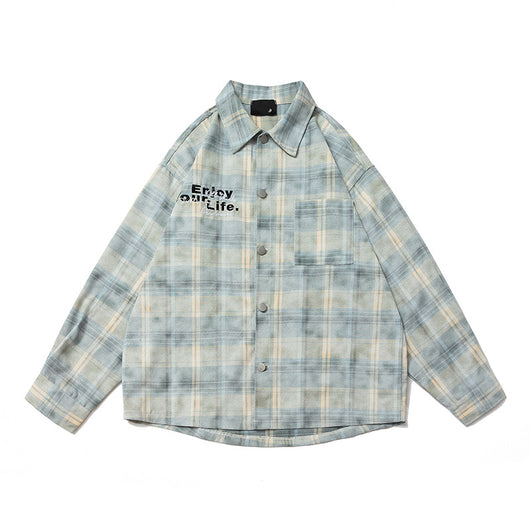 Camisa Cuadriculada Retro Americana con Bordado de Alfabeto - Image 6