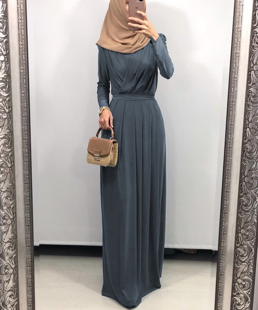 Vestido Largo Musulmán de Color Sólido para Mujer - Image 9