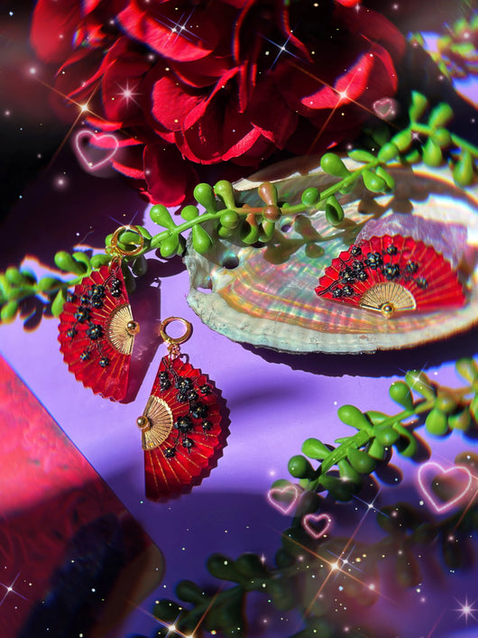 Halloween Folding Fan Earrings - Tekeno