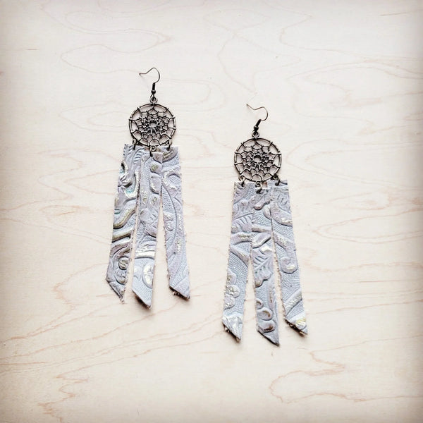 **Dream Catcher Earrings with Leather Fringe Gilded Cowboy 200ai