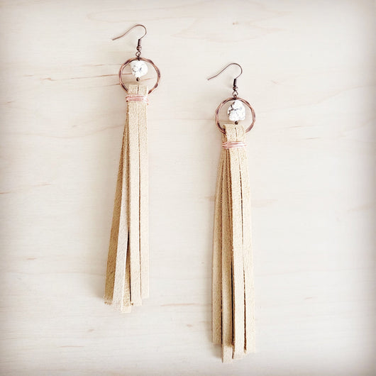 Turquoise Drop Earrings w/ Cream Leather Tassel 207v
