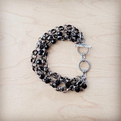 **Black Faceted Triple Strand Beaded Bracelet 807m