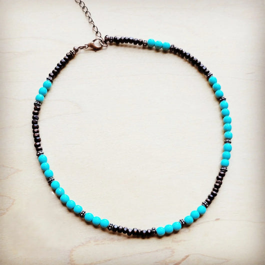 **Blue Turquoise, Wood and Copper Beads Necklace 230g