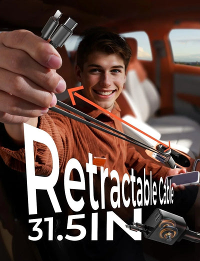 Cargador retráctil lisen para automóvil: carga rápida de 69w para iphone y samsung - Tekeno