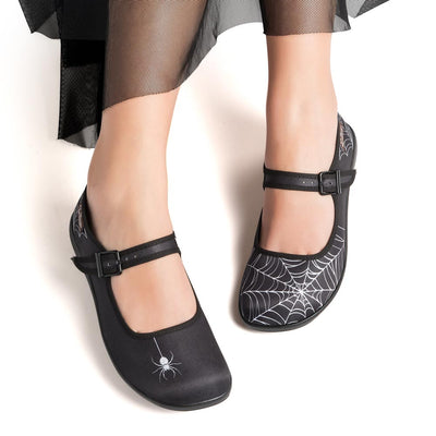 Sapatos Mary Jane Spider Femininos - Design Gótico Elegante