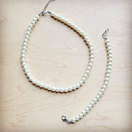 **Conjunto de colar e pulseira de pérolas de vidro da coleção Wedding 259w**