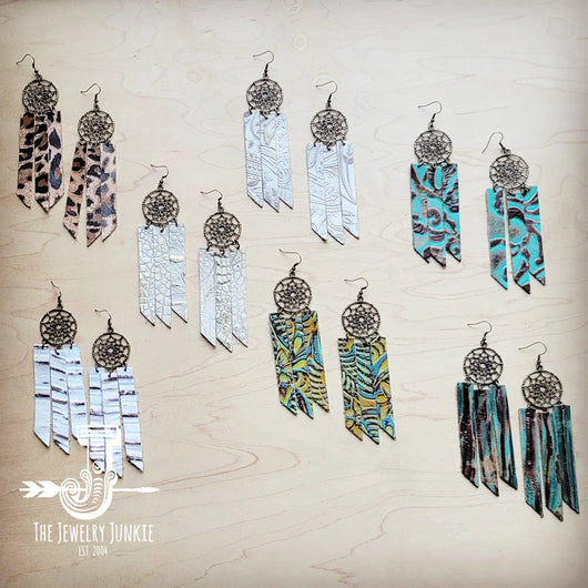 **Brincos Filtro dos Sonhos c/ Franja de Couro Cowboy Dourado 200ai