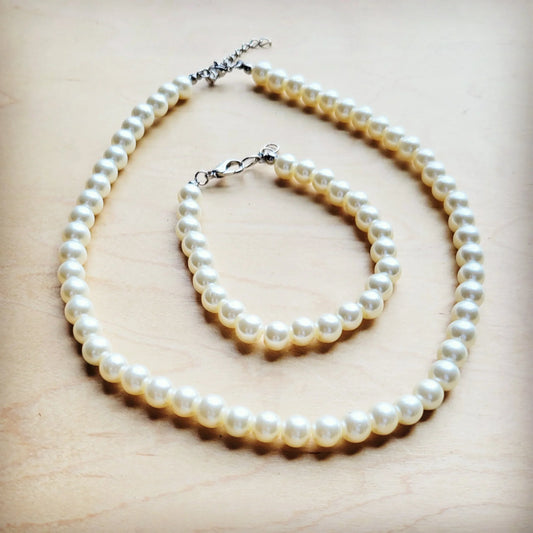 **Glass Pearl Necklace & Bracelet Set Wedding Collection 259w