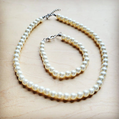 **Conjunto de colar e pulseira de pérolas de vidro da coleção Wedding 259w**