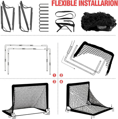 VAVOSPORT - Set de Porterías de Fútbol Portátiles 4'x3' para Niños | Incluye Balón, Bomba y Conos | Entrenamiento en Casa y Jardín - Tekeno