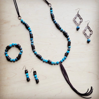 **Ocean Agate and Wood Drop Earrings 225c