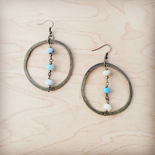 Western Copper Hoop Earrings w/ Amazonite Beads 200r