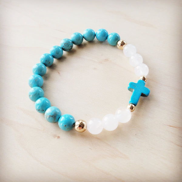 Natural Jade and Howlite Beaded Stretch Bracelet 806w