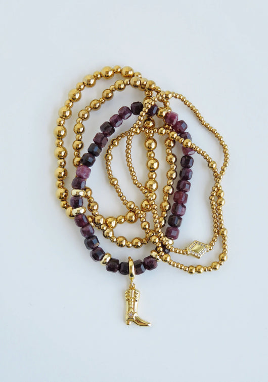 Conjunto de 2 Pulseiras Douradas de Contas e Cristais - Não Oxidável e Impermeável