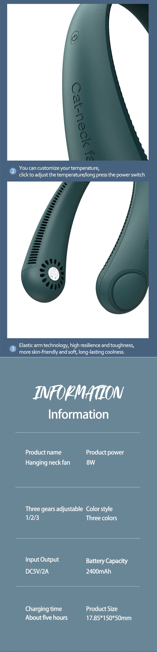 Ventilador Portátil Sin Aspas con Carga USB - Silencioso y Manos Libres - Image 12