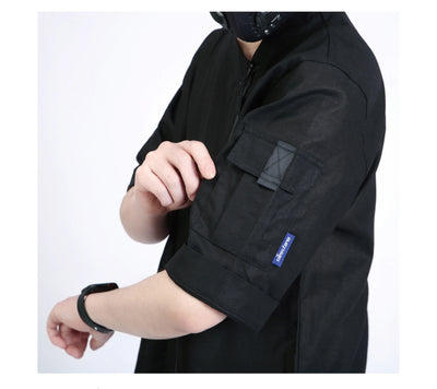 Camisa Casual Hombre Patchwork Punk Funcional Algodón Lino Manga Corta - Image 16