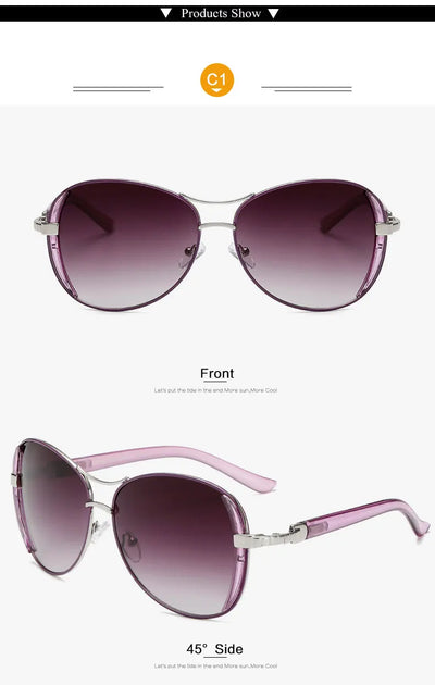 Women's large frame fashionable sunglasses with gradient gray lenses, silver-tone metal frames, and white arms. - Image 12