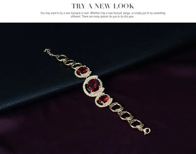Conjunto de Joyería Nupcial Dorado con Cristales y Circones Verde y Rojo - Image 14