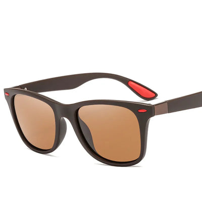 Black frame polarized sunglasses with blue mirrored lenses and blue and red accents on the temples. - Image 15