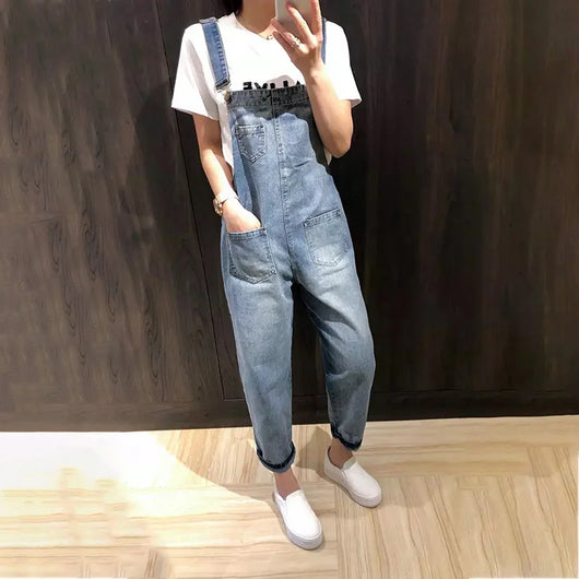 Pantalones Denim Cropped Vintage Holgados con Tirantes para Mujer - Image 14