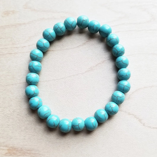 Pulseira de miçangas elástica turquesa azul 800u