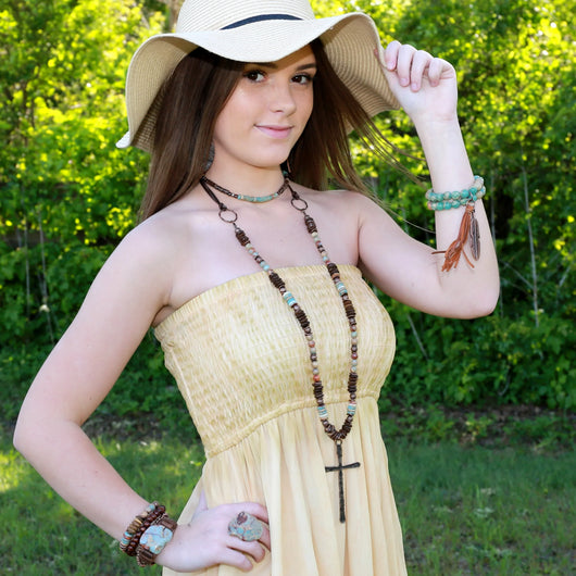 **Pulseira de contas de jaspe Aqua Terra com borla 019H