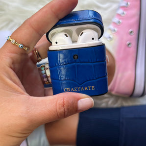 Case Para Airpod - Cuero Croco Azul - Tekeno
