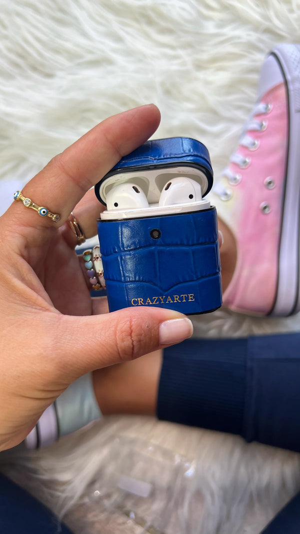 Case Para Airpod - Cuero Croco Azul - Tekeno
